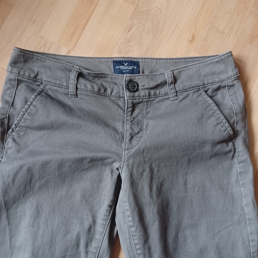 American Eagle Womens Kick Boot Pants 4 Short Charcoal Gray Stretch Chino Casual - Picture 4 of 10